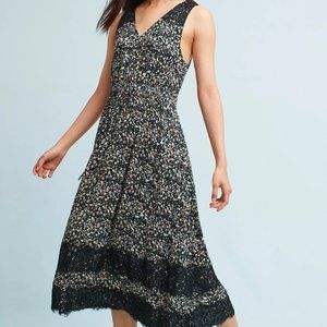 Anthropologie Cynara Black Floral Midi Dress, XS-S